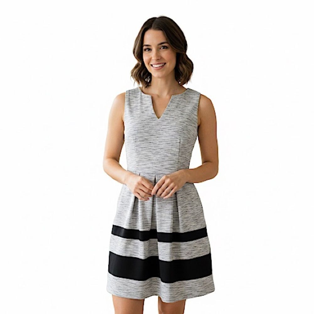 IZ Byer Black & Grey Fit-and-Flare Sleeveless Dress with Pockets Size 7
